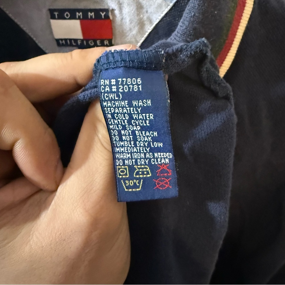 Vintage Tommy Hilfiger Navy Polo with Red and White Accents - Picture 4 of 5
